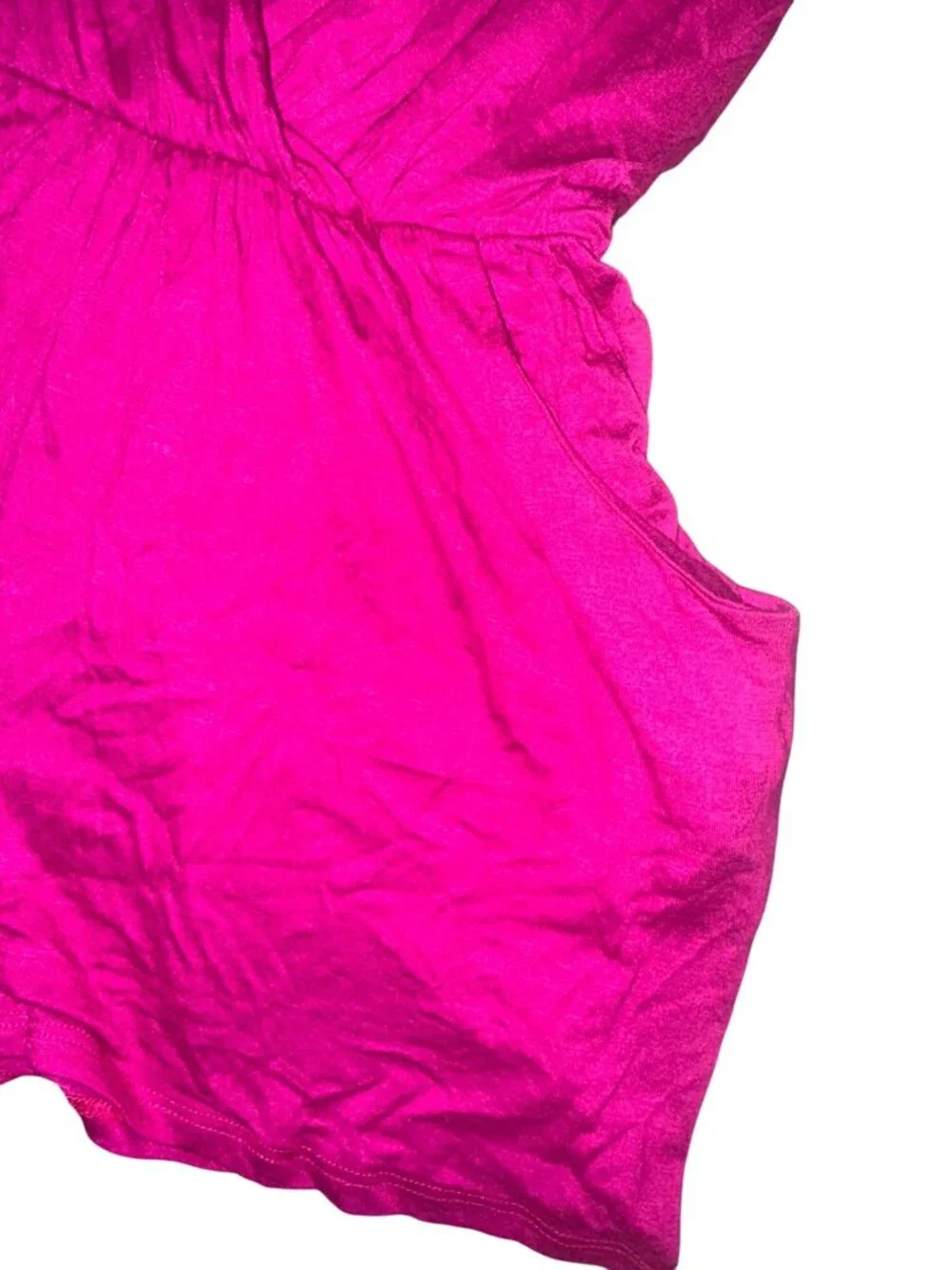 Loveappella Womens Fuchsia Romper With Draped V-Neckline & Shirred Shoulders - Picture 4 of 8